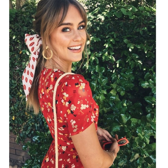 Bohemian Gypsy red floral print  Cottagecore wrap dress - Picture 3 of 5